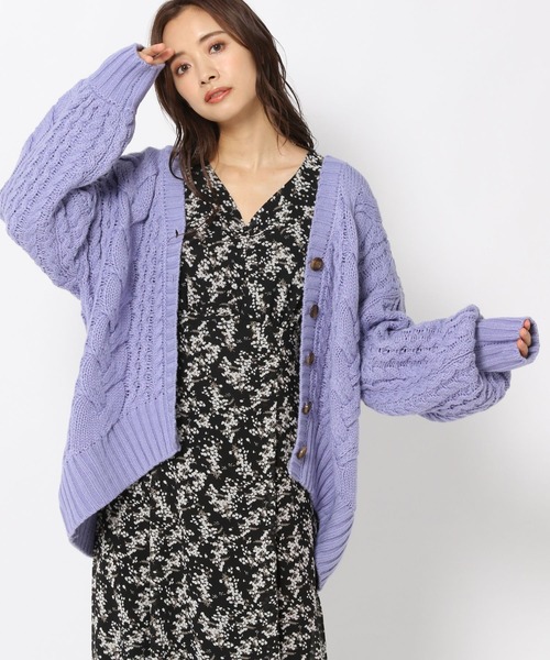 mysty woman(ミスティウーマン)の「MIXケーブルカーデ 237317(カーディガン/ボレロ・レディース・ブラウン/アイボリー/チャコール/グリーン系/ブルーパープル・FREE)」の5枚目の写真