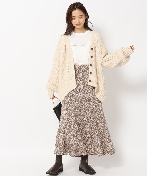 mysty woman(ミスティウーマン)の「MIXケーブルカーデ 237317(カーディガン/ボレロ・レディース・ブラウン/アイボリー/チャコール/グリーン系/ブルーパープル・FREE)」の14枚目の写真