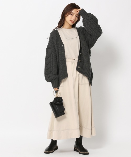 mysty woman(ミスティウーマン)の「MIXケーブルカーデ 237317(カーディガン/ボレロ・レディース・ブラウン/アイボリー/チャコール/グリーン系/ブルーパープル・FREE)」の8枚目の写真