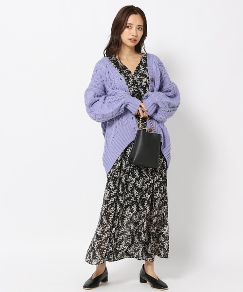 mysty woman(ミスティウーマン)の「MIXケーブルカーデ 237317(カーディガン/ボレロ・レディース・ブラウン/アイボリー/チャコール/グリーン系/ブルーパープル・FREE)」の11枚目の写真