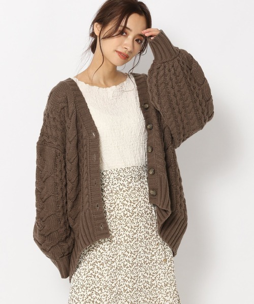 mysty woman(ミスティウーマン)の「MIXケーブルカーデ 237317(カーディガン/ボレロ・レディース・ブラウン/アイボリー/チャコール/グリーン系/ブルーパープル・FREE)」の6枚目の写真