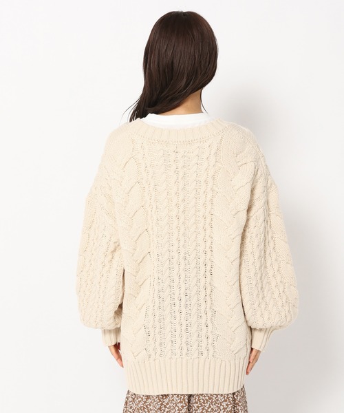 mysty woman(ミスティウーマン)の「MIXケーブルカーデ 237317(カーディガン/ボレロ・レディース・ブラウン/アイボリー/チャコール/グリーン系/ブルーパープル・FREE)」の15枚目の写真