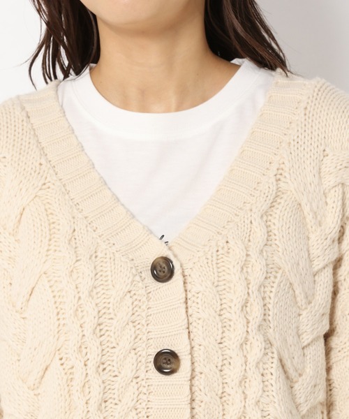 mysty woman(ミスティウーマン)の「MIXケーブルカーデ 237317(カーディガン/ボレロ・レディース・ブラウン/アイボリー/チャコール/グリーン系/ブルーパープル・FREE)」の9枚目の写真