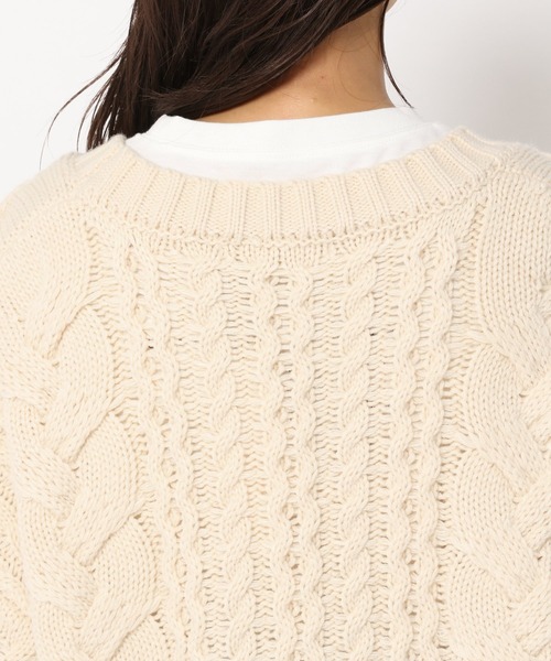 mysty woman(ミスティウーマン)の「MIXケーブルカーデ 237317(カーディガン/ボレロ・レディース・ブラウン/アイボリー/チャコール/グリーン系/ブルーパープル・FREE)」の7枚目の写真