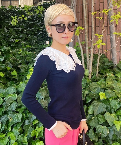 JENNE(ジェンヌ)の「オーガニックコットン レトロレース付け襟ニット(ニット/セーター・レディース・ブラック/ネイビー・SMALL/MEDIUM/LARGE/X-LARGE)」の19枚目の写真