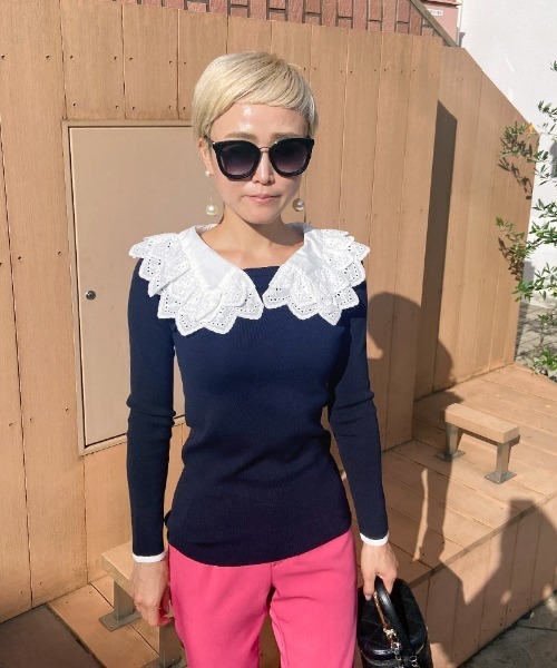 JENNE(ジェンヌ)の「オーガニックコットン レトロレース付け襟ニット(ニット/セーター・レディース・ブラック/ネイビー・SMALL/MEDIUM/LARGE/X-LARGE)」の21枚目の写真