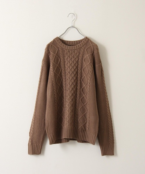 ZIP FIVE（ジップファイブ）の「【ZIP FIVE】ケーブルクルーニット（ニット/セーター・メンズ・ライトグレー/ブラック/ブラウン/アイボリー/杢グレー・MEDIUM/LARGE/X-LARGE）」の5枚目の写真