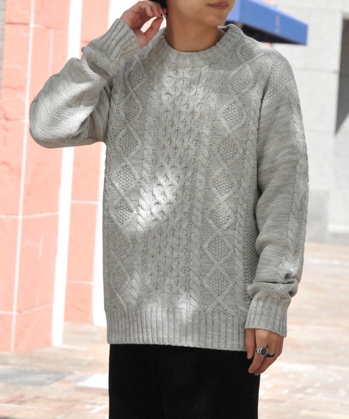 ZIP FIVE（ジップファイブ）の「【ZIP FIVE】ケーブルクルーニット（ニット/セーター・メンズ・ライトグレー/ブラック/ブラウン/アイボリー/杢グレー・MEDIUM/LARGE/X-LARGE）」の4枚目の写真