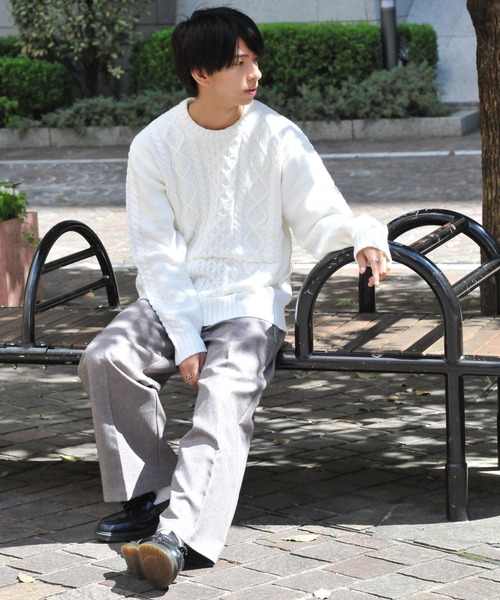 ZIP FIVE（ジップファイブ）の「【ZIP FIVE】ケーブルクルーニット（ニット/セーター・メンズ・ライトグレー/ブラック/ブラウン/アイボリー/杢グレー・MEDIUM/LARGE/X-LARGE）」の6枚目の写真