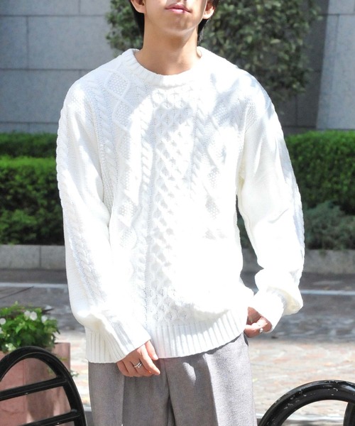 ZIP FIVE（ジップファイブ）の「【ZIP FIVE】ケーブルクルーニット（ニット/セーター・メンズ・ライトグレー/ブラック/ブラウン/アイボリー/杢グレー・MEDIUM/LARGE/X-LARGE）」の7枚目の写真