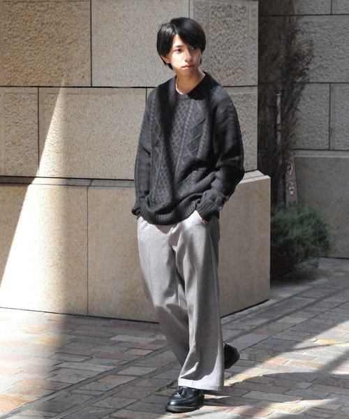 ZIP FIVE（ジップファイブ）の「【ZIP FIVE】ケーブルクルーニット（ニット/セーター・メンズ・ライトグレー/ブラック/ブラウン/アイボリー/杢グレー・MEDIUM/LARGE/X-LARGE）」の8枚目の写真