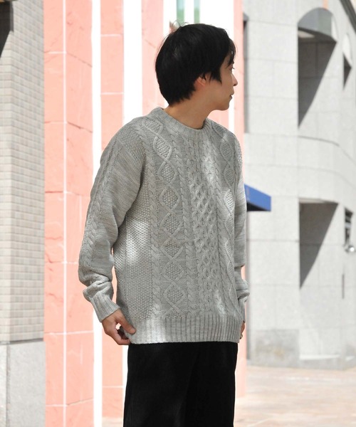 ZIP FIVE（ジップファイブ）の「【ZIP FIVE】ケーブルクルーニット（ニット/セーター・メンズ・ライトグレー/ブラック/ブラウン/アイボリー/杢グレー・MEDIUM/LARGE/X-LARGE）」の11枚目の写真