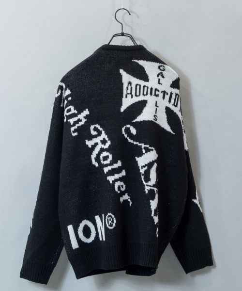GALLIS ADDICTION（ガリスアディクション）の「GA JACQUARD-LOGO KNIT/ジャガード 総柄ロゴ クルーニット（ニット/セーター・メンズ・ブラック/グリーン・FREE）」の7枚目の写真