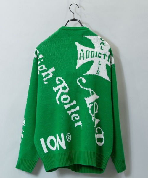 GALLIS ADDICTION（ガリスアディクション）の「GA JACQUARD-LOGO KNIT/ジャガード 総柄ロゴ クルーニット（ニット/セーター・メンズ・ブラック/グリーン・FREE）」の11枚目の写真