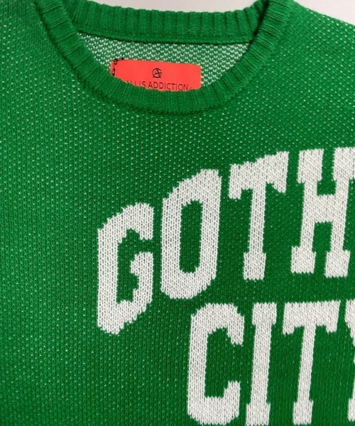 GALLIS ADDICTION（ガリスアディクション）の「GA JACQUARD-LOGO KNIT/ジャガード 総柄ロゴ クルーニット（ニット/セーター・メンズ・ブラック/グリーン・FREE）」の5枚目の写真