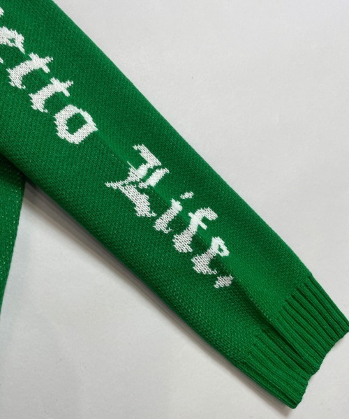 GALLIS ADDICTION（ガリスアディクション）の「GA JACQUARD-LOGO KNIT/ジャガード 総柄ロゴ クルーニット（ニット/セーター・メンズ・ブラック/グリーン・FREE）」の9枚目の写真