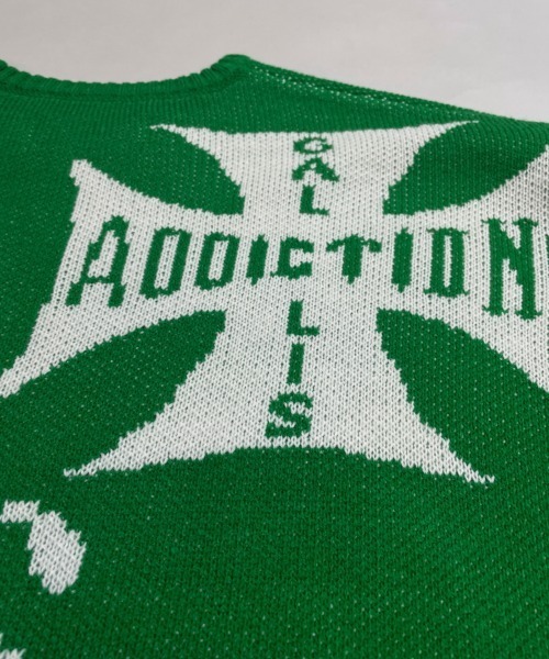 GALLIS ADDICTION（ガリスアディクション）の「GA JACQUARD-LOGO KNIT/ジャガード 総柄ロゴ クルーニット（ニット/セーター・メンズ・ブラック/グリーン・FREE）」の6枚目の写真