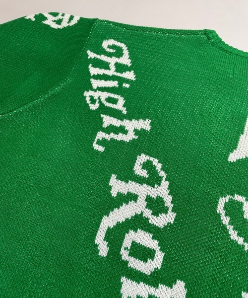 GALLIS ADDICTION（ガリスアディクション）の「GA JACQUARD-LOGO KNIT/ジャガード 総柄ロゴ クルーニット（ニット/セーター・メンズ・ブラック/グリーン・FREE）」の8枚目の写真