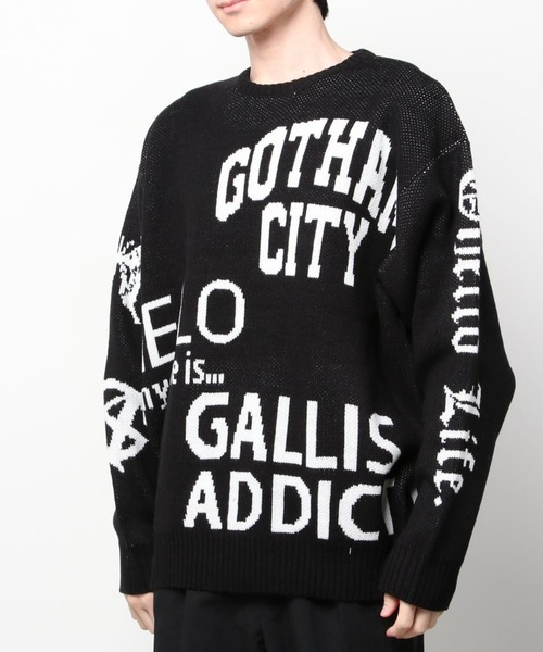 GALLIS ADDICTION（ガリスアディクション）の「GA JACQUARD-LOGO KNIT/ジャガード 総柄ロゴ クルーニット（ニット/セーター・メンズ・ブラック/グリーン・FREE）」の13枚目の写真