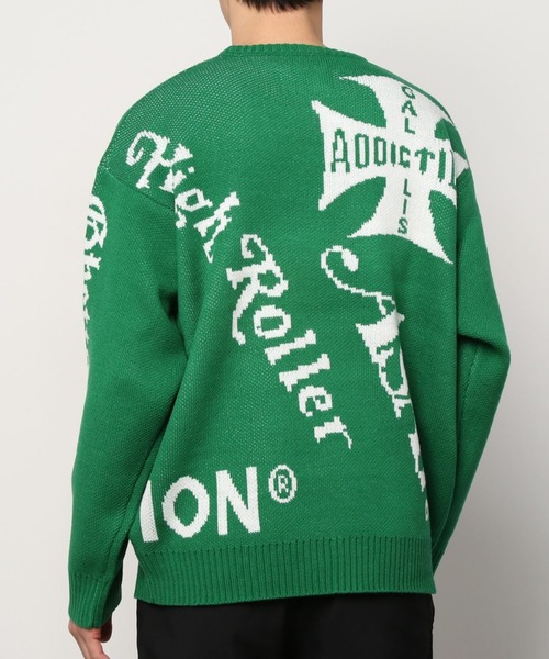 GALLIS ADDICTION（ガリスアディクション）の「GA JACQUARD-LOGO KNIT/ジャガード 総柄ロゴ クルーニット（ニット/セーター・メンズ・ブラック/グリーン・FREE）」の16枚目の写真