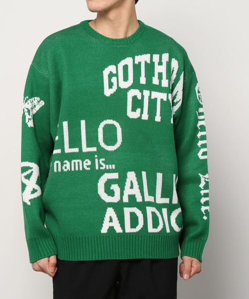 GALLIS ADDICTION（ガリスアディクション）の「GA JACQUARD-LOGO KNIT/ジャガード 総柄ロゴ クルーニット（ニット/セーター・メンズ・ブラック/グリーン・FREE）」の14枚目の写真