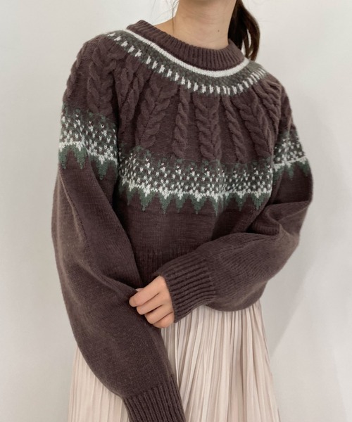 archives(アルシーヴ)の「求心柄ニットプルオーバー(ニット/セーター・レディース・アイボリー/マスタード/ブラウン・MEDIUM)」の1枚目の写真