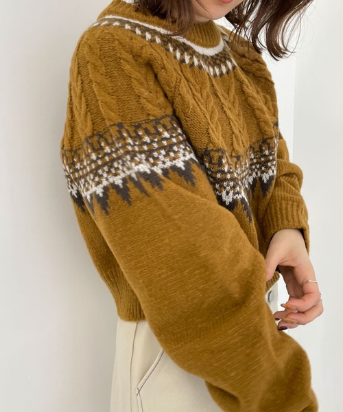 archives(アルシーヴ)の「求心柄ニットプルオーバー(ニット/セーター・レディース・アイボリー/マスタード/ブラウン・MEDIUM)」の3枚目の写真