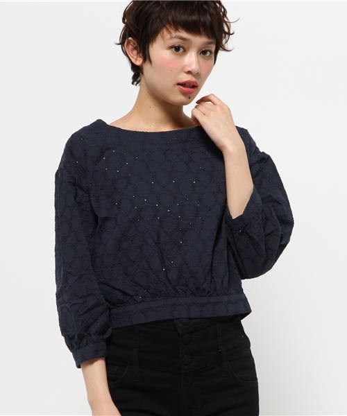 BEAMS BOY（ビームスボーイ）の「◎BEAMS BOY / カットワーク バックボタン 7分袖（シャツ/ブラウス・レディース・ホワイト/イエロー/ネイビー・ONE SIZE）」の7枚目の写真