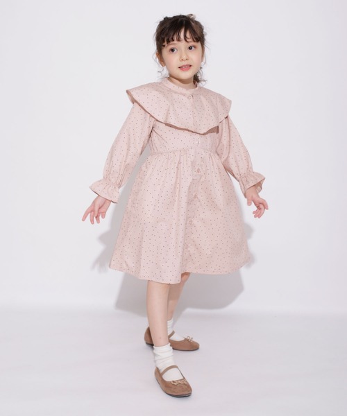 BRANSHES（ブランシェス）の「ビック襟付きドット柄ワンピース（ワンピース・キッズ・ベージュ/サーモンピンク・140/150/100/130/120/110）」の16枚目の写真