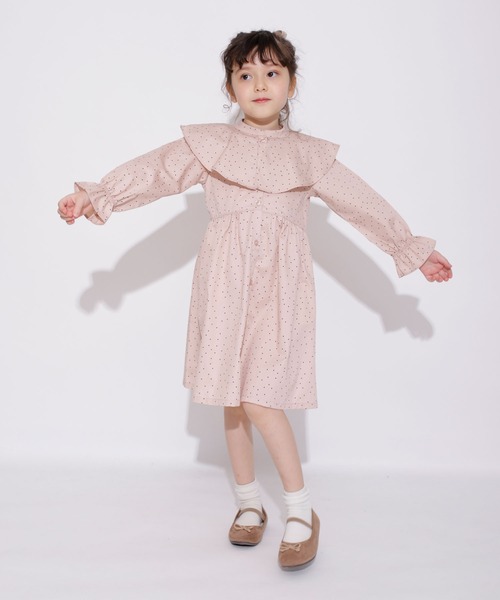 BRANSHES（ブランシェス）の「ビック襟付きドット柄ワンピース（ワンピース・キッズ・ベージュ/サーモンピンク・140/150/100/130/120/110）」の19枚目の写真