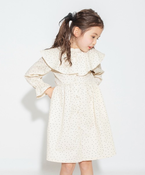 BRANSHES（ブランシェス）の「ビック襟付きドット柄ワンピース（ワンピース・キッズ・ベージュ/サーモンピンク・140/150/100/130/120/110）」の11枚目の写真