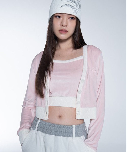 SETUPEXE（セットアップイーエックスイー）の「【SETUP‐EXE/セットアップエグゼ】Velvet crop Cardigan Set/ベルベット ベロアカーディガン　クロップドカーディガン カーディガンセット（カーディガン/ボレロ・レディース・ミント/ベビーピンク・ONE SIZE）」の7枚目の写真