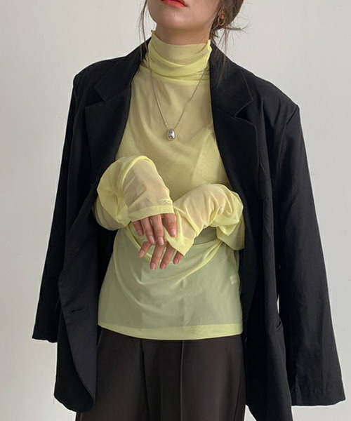 c.u.l（シーユーエル）の「【c.u.l:w】無地カラー パワーネットハイネックシアートップス culw167（Tシャツ/カットソー・レディース・ホワイト/ブラック/ライトブルー/ピンク/ライトイエロー/ライトグリーン・FREE）」の5枚目の写真