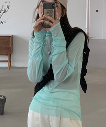 【c.u.l:w】無地カラー パワーネットハイネックシアートップス culw167