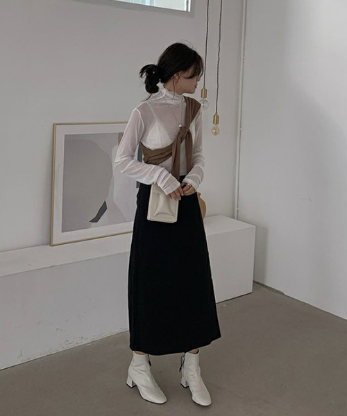 c.u.l（シーユーエル）の「【c.u.l:w】無地カラー パワーネットハイネックシアートップス culw167（Tシャツ/カットソー・レディース・ホワイト/ブラック/ライトブルー/ピンク/ライトイエロー/ライトグリーン・FREE）」の8枚目の写真