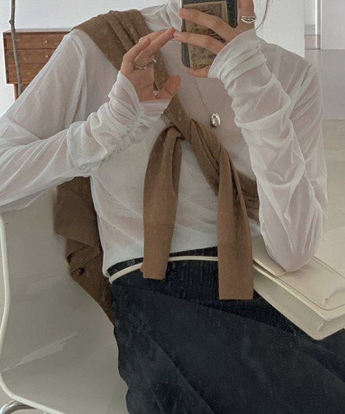 c.u.l（シーユーエル）の「【c.u.l:w】無地カラー パワーネットハイネックシアートップス culw167（Tシャツ/カットソー・レディース・ホワイト/ブラック/ライトブルー/ピンク/ライトイエロー/ライトグリーン・FREE）」の10枚目の写真