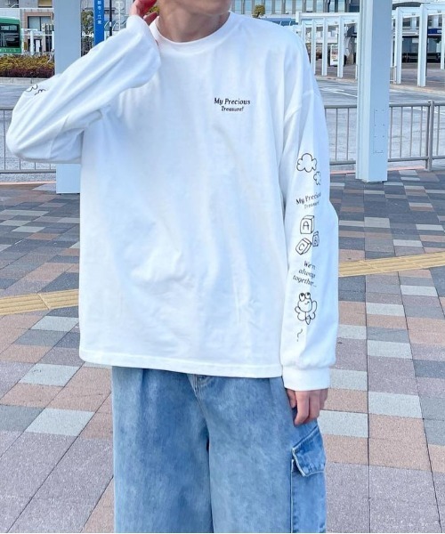 PairPair（ペアペア）の「袖プリントロンT(ユニセックス)（Tシャツ/カットソー・レディース・ブラック/オフホワイト・FREE）」の9枚目の写真