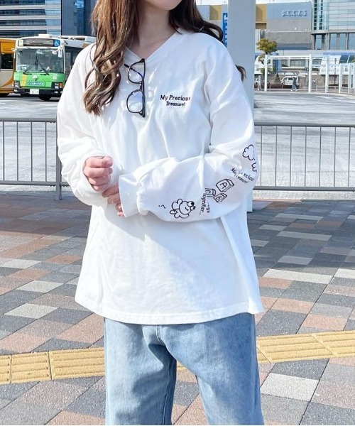 PairPair（ペアペア）の「袖プリントロンT(ユニセックス)（Tシャツ/カットソー・レディース・ブラック/オフホワイト・FREE）」の3枚目の写真