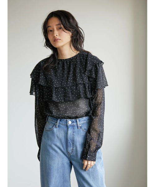 AMERICAN HOLIC（アメリカンホリック）の「シフォン楊柳フリルブラウス（シャツ/ブラウス・レディース・ブルー系その他/ドット/その他14・M/L）」の9枚目の写真