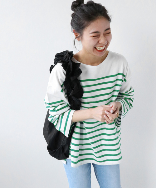 JOURNAL STANDARD relume(ジャーナルスタンダード レリューム)の「《追加3》パネルボーダーボートネックTEE◆(Tシャツ/カットソー・レディース・ネイビー/ブルー系その他/グリーン/ピンク・FREE)」の2枚目の写真