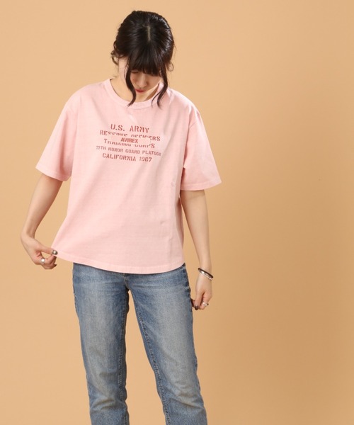 AVIREX（アヴィレックス）の「FADE WASH PRINT T-SHIRT/ フェイドウォッシュプリントティーシャツ（Tシャツ/カットソー・レディース・ブラック/ピンク/オフホワイト・FREE）」の11枚目の写真