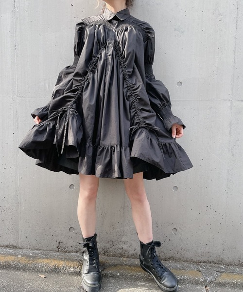 PAIN(ペイン)の「フリルギャザーシャツドレス(ワンピース PAIN(ペイン)の「フリルギャザーシャツドレス(ワンピース