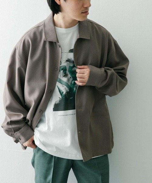 ITEMS URBANRESEARCH（アイテムズ アーバンリサーチ）の「『セットアップ対応』ポリツイル オープンカラーCPOシャツ（シャツ/ブラウス・メンズ・ベージュ/チャコールグレー/ネイビー・LARGE/MEDIUM）」の5枚目の写真