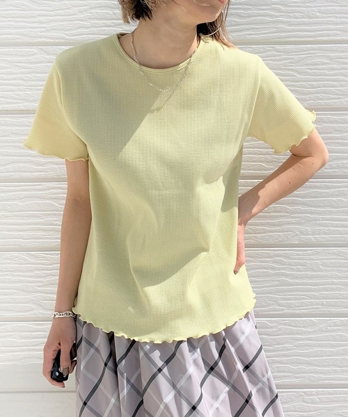 Q(キュー)の「サーマル半袖T(Tシャツ/カットソー・レディース・ライトブルー/ブラック/レモンイエロー・MEDIUM)」の1枚目の写真