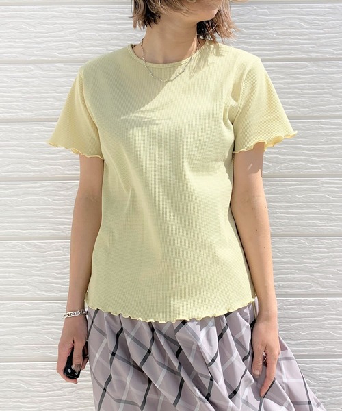 Q(キュー)の「サーマル半袖T(Tシャツ/カットソー・レディース・ライトブルー/ブラック/レモンイエロー・MEDIUM)」の4枚目の写真