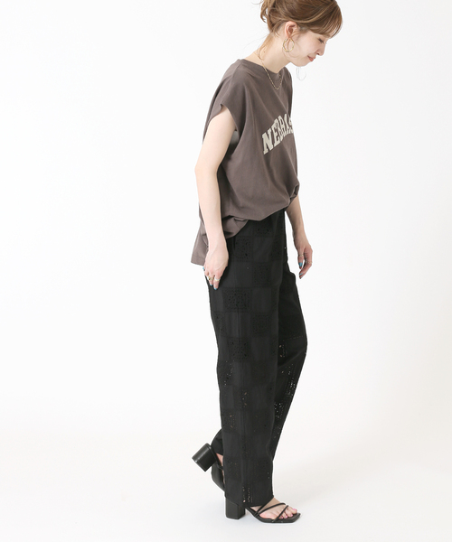 B.C STOCK（ベーセーストック）の「チェッカーパターンレースパンツ（スラックス・レディース・ホワイト/ブラック/イエロー・FREE）」の4枚目の写真