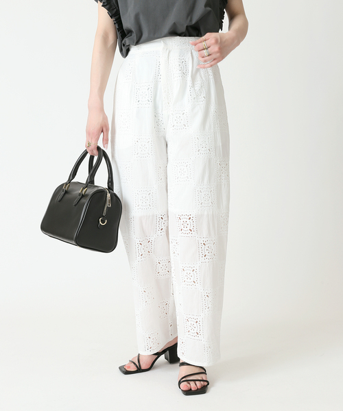 B.C STOCK（ベーセーストック）の「チェッカーパターンレースパンツ（スラックス・レディース・ホワイト/ブラック/イエロー・FREE）」の6枚目の写真