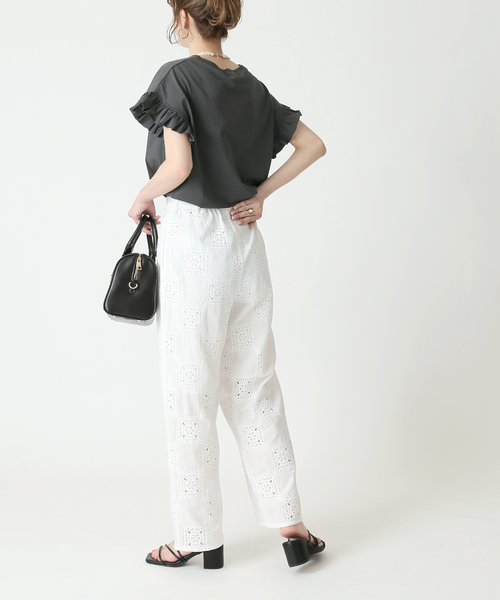 B.C STOCK（ベーセーストック）の「チェッカーパターンレースパンツ（スラックス・レディース・ホワイト/ブラック/イエロー・FREE）」の7枚目の写真