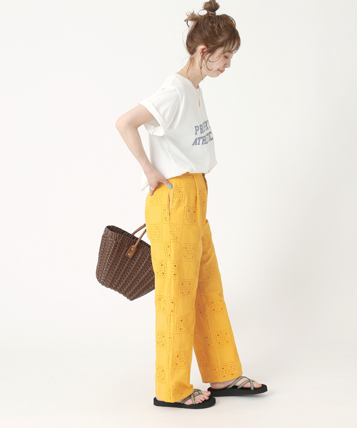 B.C STOCK（ベーセーストック）の「チェッカーパターンレースパンツ（スラックス・レディース・ホワイト/ブラック/イエロー・FREE）」の11枚目の写真