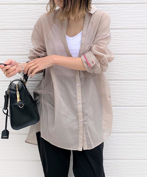 Q(キュー)の「コットンボイルスキッパーシャツ(シャツ/ブラウス・レディース・ベージュ/ネイビー/オリーブ/ピンク/マスタード・MEDIUM)」の2枚目の写真